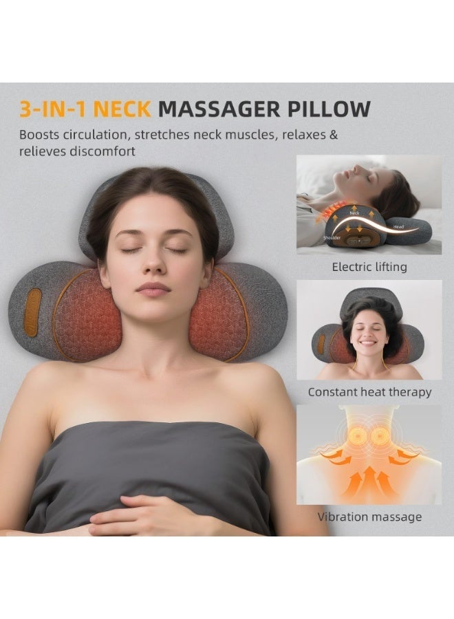 Arabest 3-in-1 Heated Pillow Massage Neck Hump, Ergonomic Cervical Neck Pillows- 26° Angle Cervical Support with Heat Compress, Plug in Neck Hump Corrector for Pain Relief and Restful Sleep (Dark Grey) - Image 3